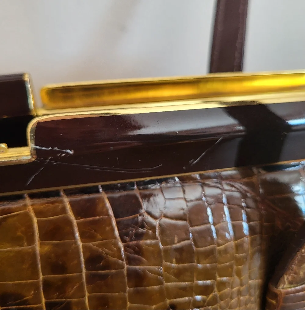 Vintage Two Tone Crocodile Leather Handbag Brown Cream Matching Wallet MCM - Picture 10 of 15